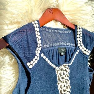 Anthropologie Deletta Navy Embroidered Top